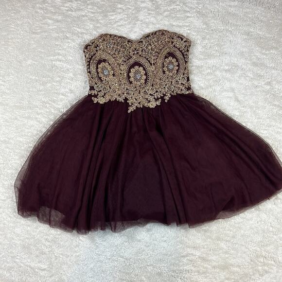 City studio baroque gold & rhinestone tulle corset cocktail party dress, size 3 - Picture 3 of 11